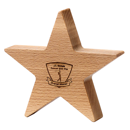 16cm x 16cm x 3.5cm Beech 5 Pointed Star Award